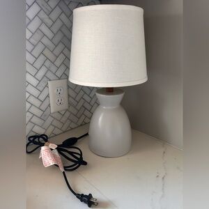 Rejuvenation Table Lamp with Light Gray Ceramic Base & White Linen Shade